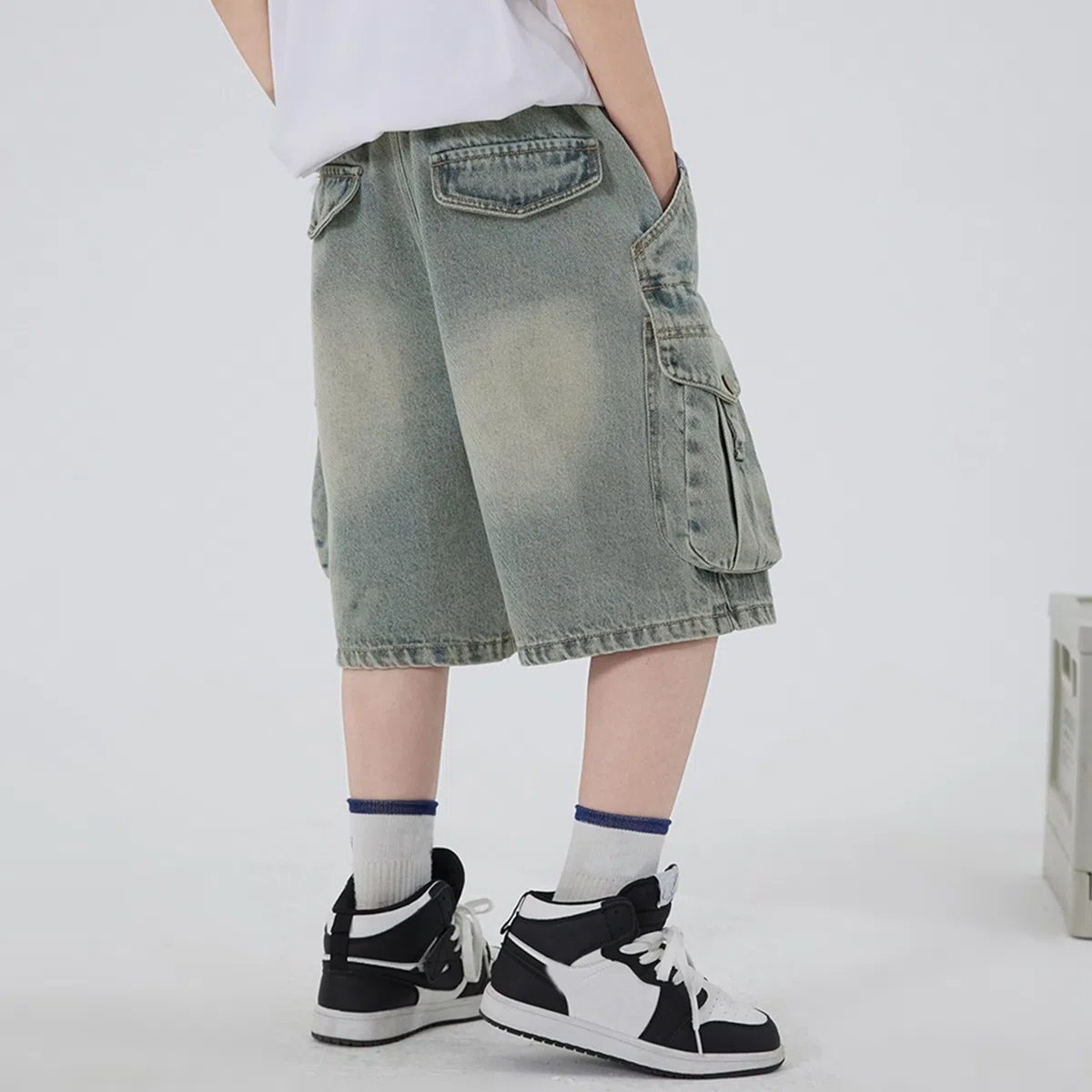 Rolanko Pantaloncini di Jeans Larghi per Ragazzi, Vita Elastica Gambe Larghe Shorts Denim Estivi al Ginocchio