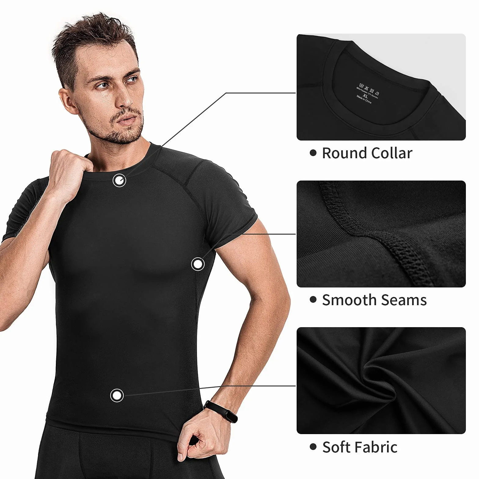 Niksa 3 Pezzi Maglietta Uomo，Maglia a Manica Corta Traspirante Asciugatura Rapida Compression da Uomo Sport per Correre Jogging Fitness Palestra
