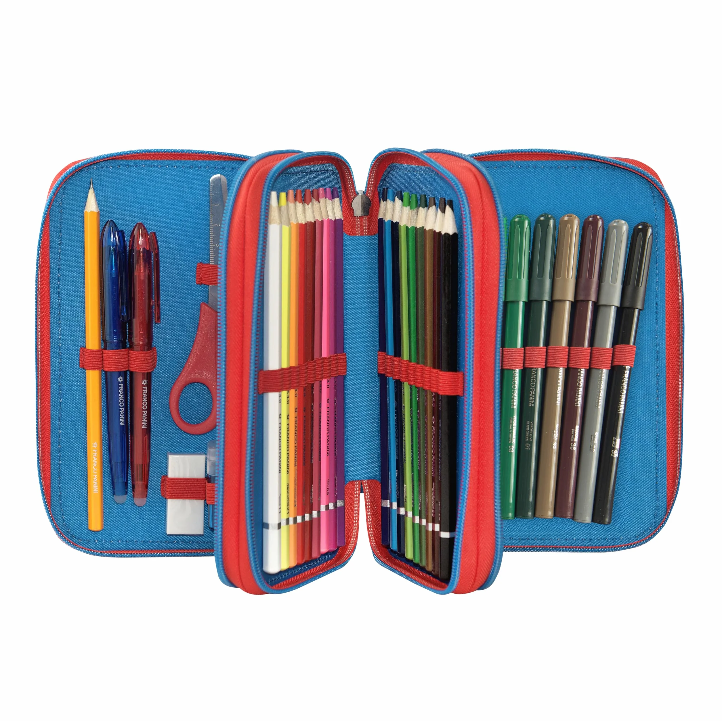 SUPER MARIO - Astuccio Scuola Ufficiale Super Mario, Astuccio 3 Scomparti Bambino e Bambina con Set Cancelleria, Penna Cancellabile Blu e Pratica Chiusura a Zip, 20x13Hx7 cm