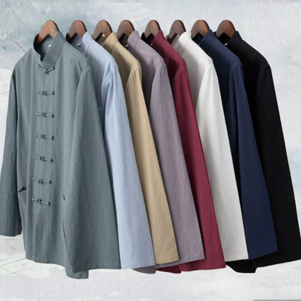 ZHOUXIAO Biancheria di Cotone Tai Chi Unifori Uniforme Uomo Kung Fu Abbigliamento Manica Corta Cinese Vestiti Tradizionali Tops, Tang Suit Hanfu Giacca Camicia Cappotto Marti Red-XXXL