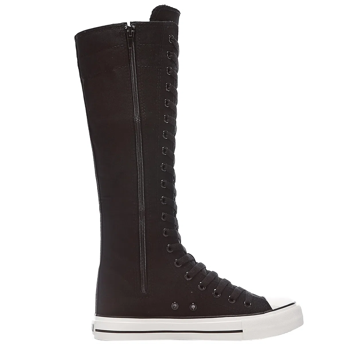 ANUFER Ragazze Donna Al Ginocchio Stivali di Tela Lacci Zip Piatto Scarpe Sportive