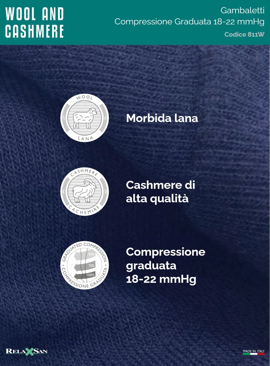 Relaxsan Calze Compressione Graduata Uomo e Donna con Lana e Cashmere, Calze termiche, Made in Italy, 811W