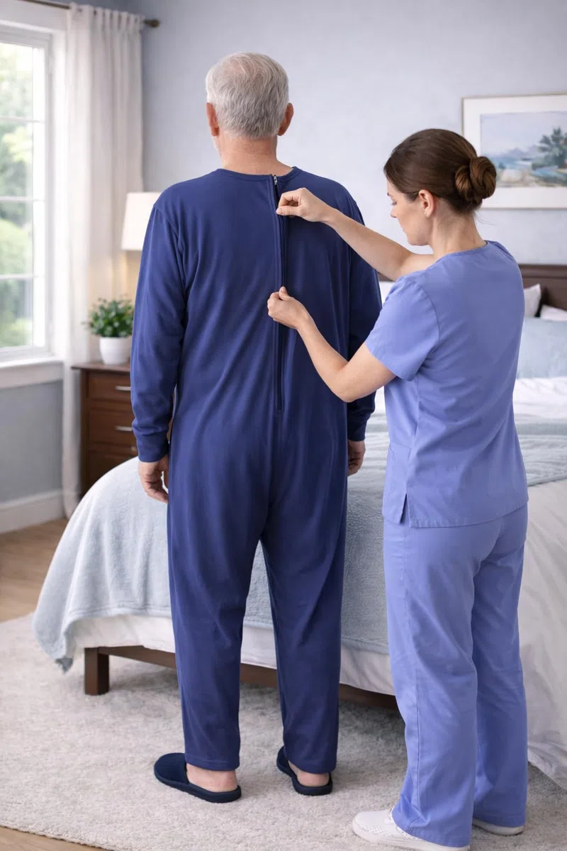 PIGIAMA INTERO SANITARIO PER DEGENTI CON ZIP 100% COTONE MANICA LUNGA