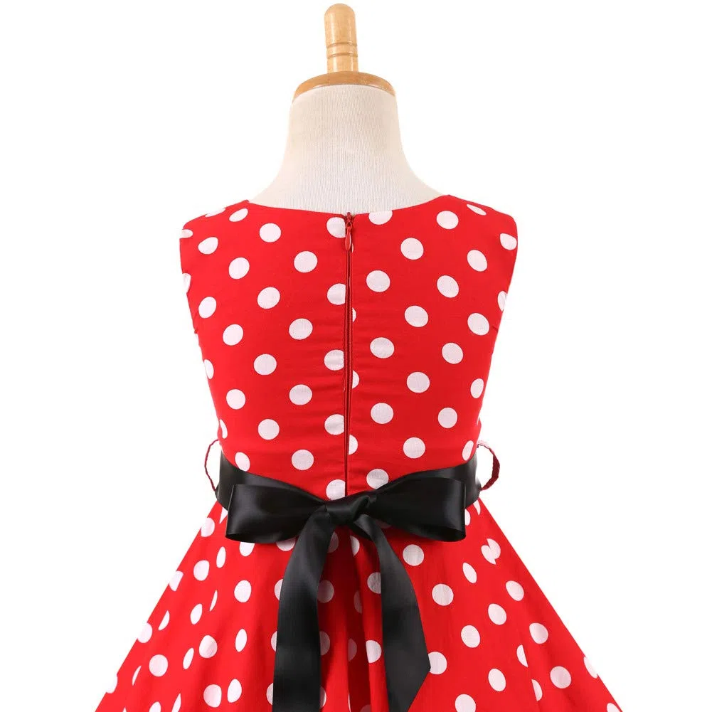 Vestito Bambina Abiti Bambine E Ragazze di Retro 50s Senza Manica Elegante con Scollo Rotondo