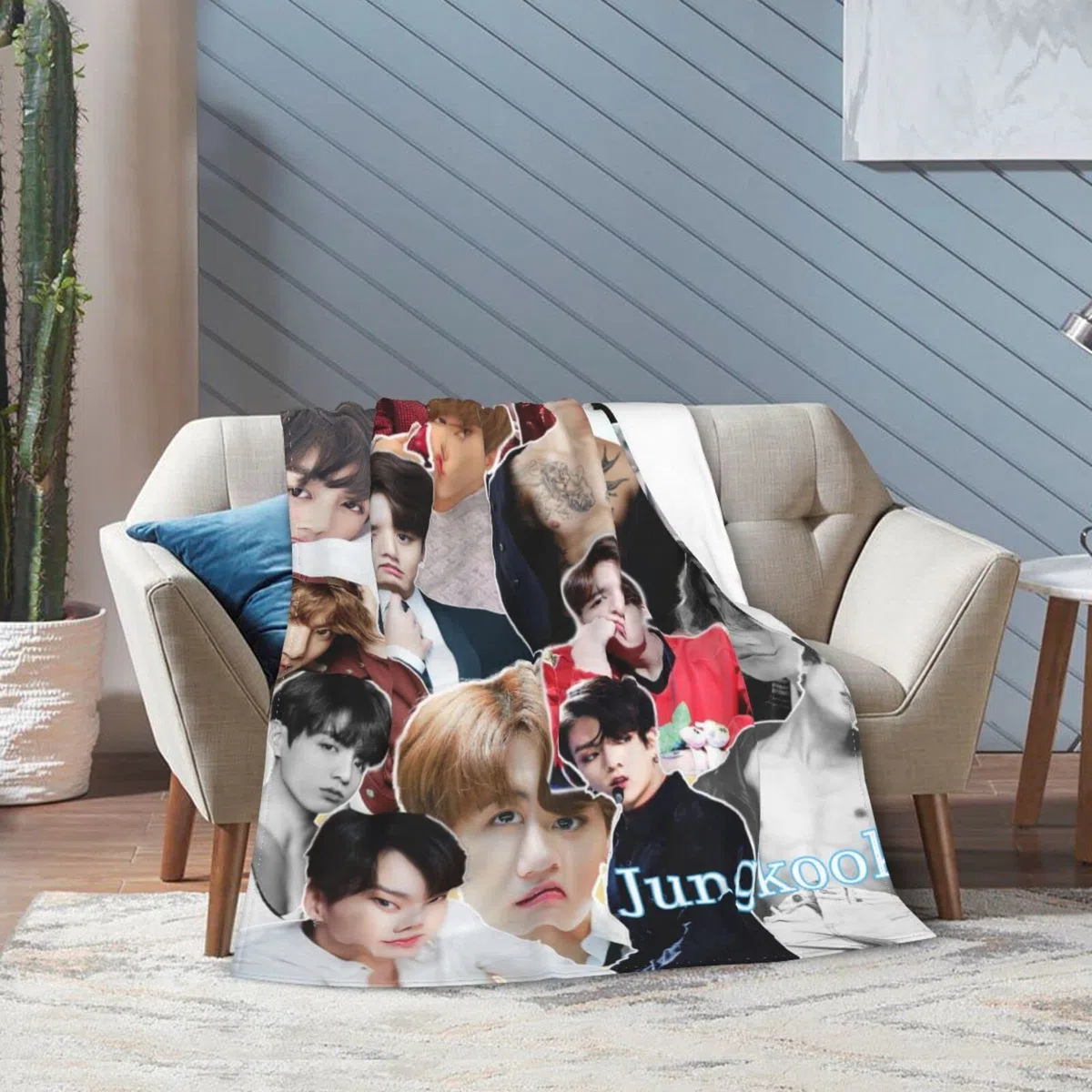 Jungkook, coperta morbida e confortevole in pile di lana, per divano, ufficio, auto, campeggio, yoga, viaggi, decorazione per la casa, accogliente coperta da spiaggia in peluche, regalo