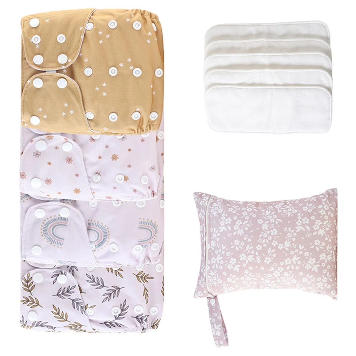 Pannolini riutilizzabili per, pannolini lavabili per, pannolini per bambini riutilizzabili regolabili, 4 fodere assorbenti e traspiranti, copertura impermeabile con 4 inserti e 1 borsa
