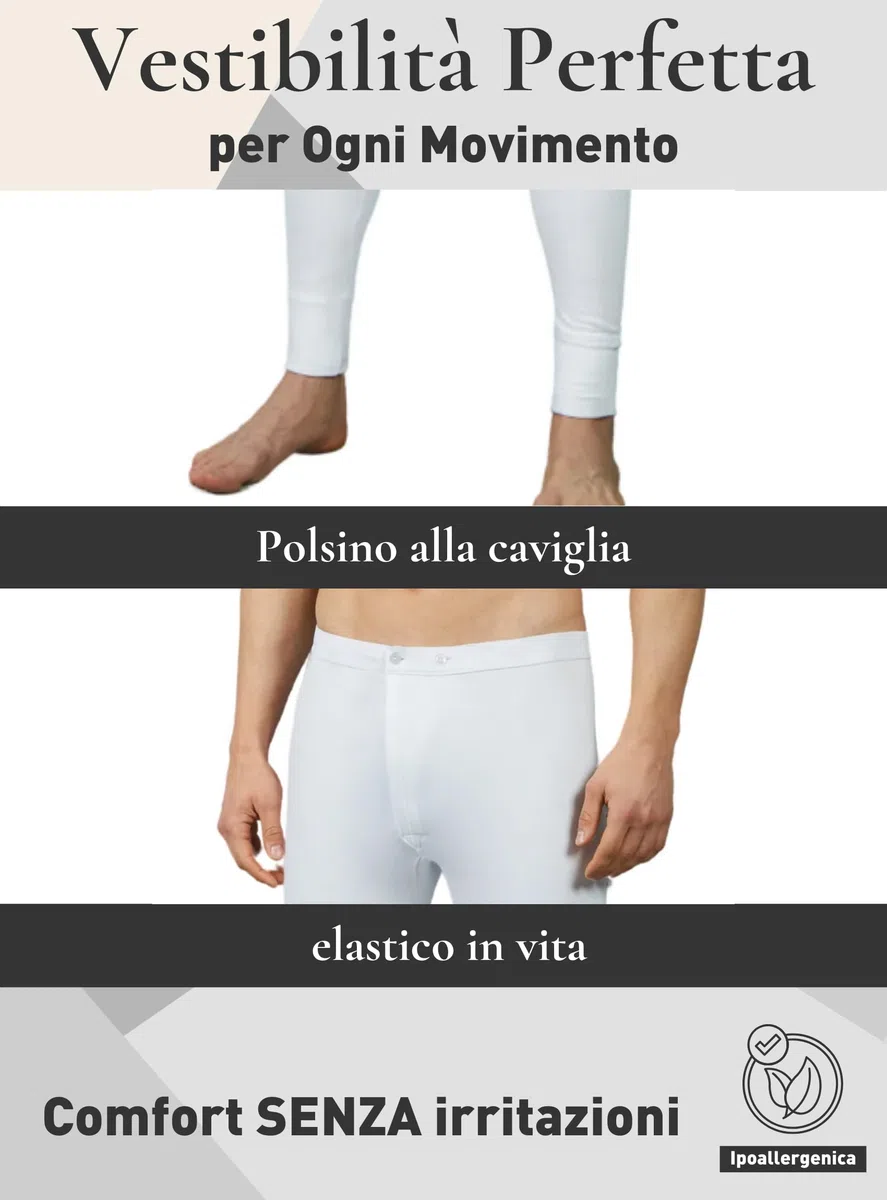VP PINUCCIO VENEGONI Set 2 Mutande in Lana e Cotone | Calzamaglia Termica Uomo Made in Italy, Intimo Invernale con Polsino, Boxer Lunghi