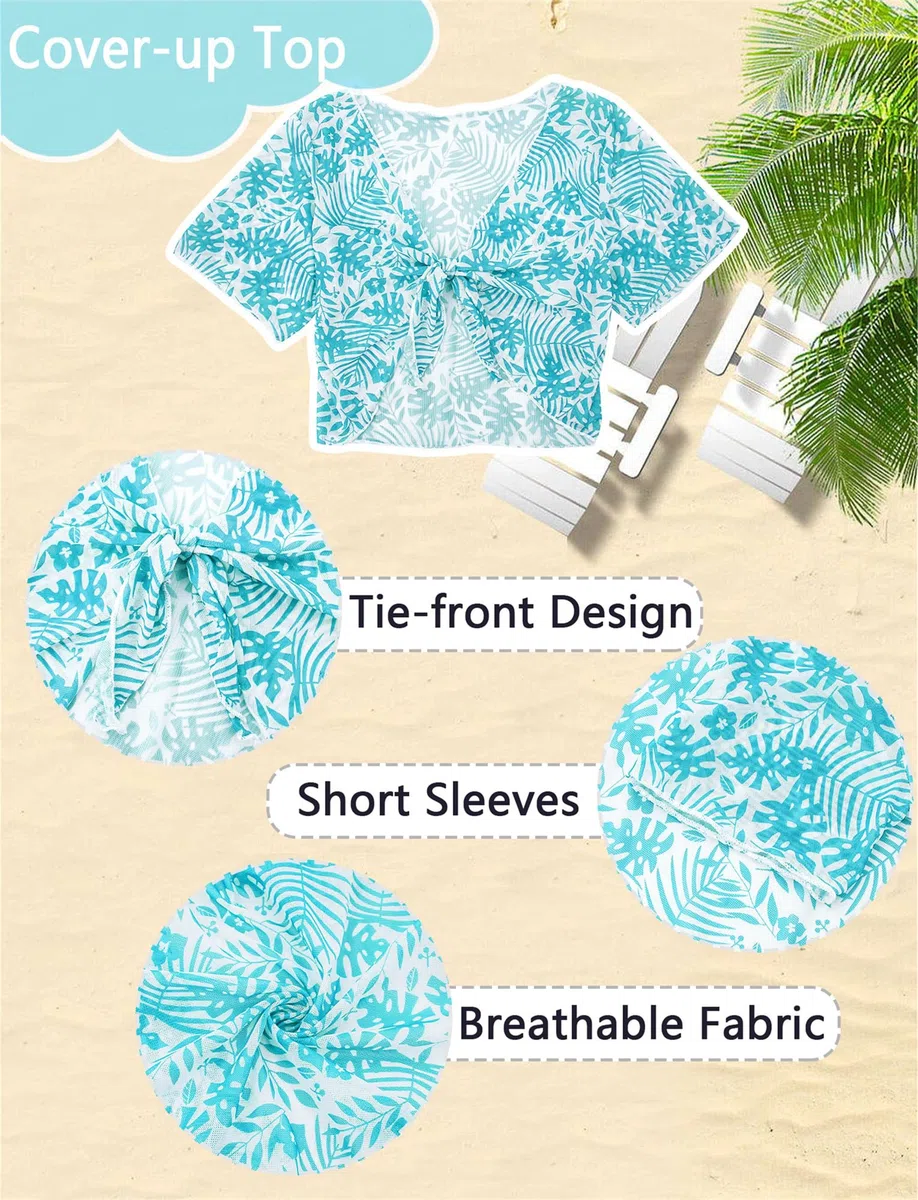 AIEOE Set 4 Pezzi Tie-Dye Costume Nuoto Ragazze Bambine Bikini Protezione Solare Set Swimwear con Gonna Lunga 8-12 Anni
