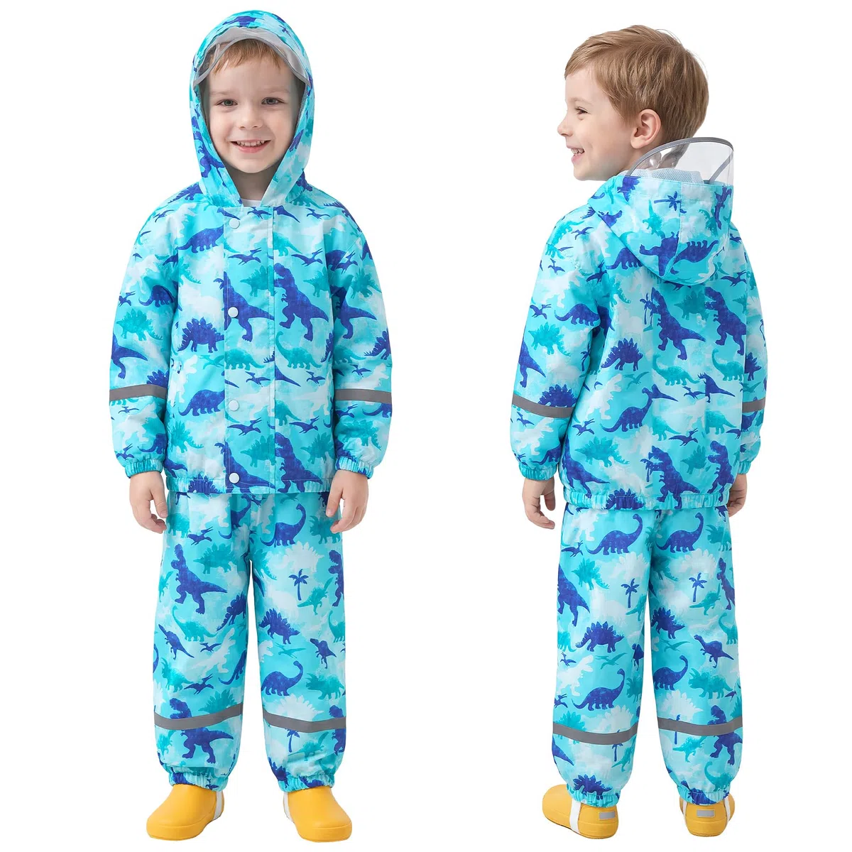 Tuta Impermeabile con Cappuccio Bambino Bambina Leggero Tuta Antipioggia Giacca & Pantaloni Impermeabili con Strisce Riflettenti Pioggia Completo Abbigliamento per Ragazze Ragazzi 1-7 anni