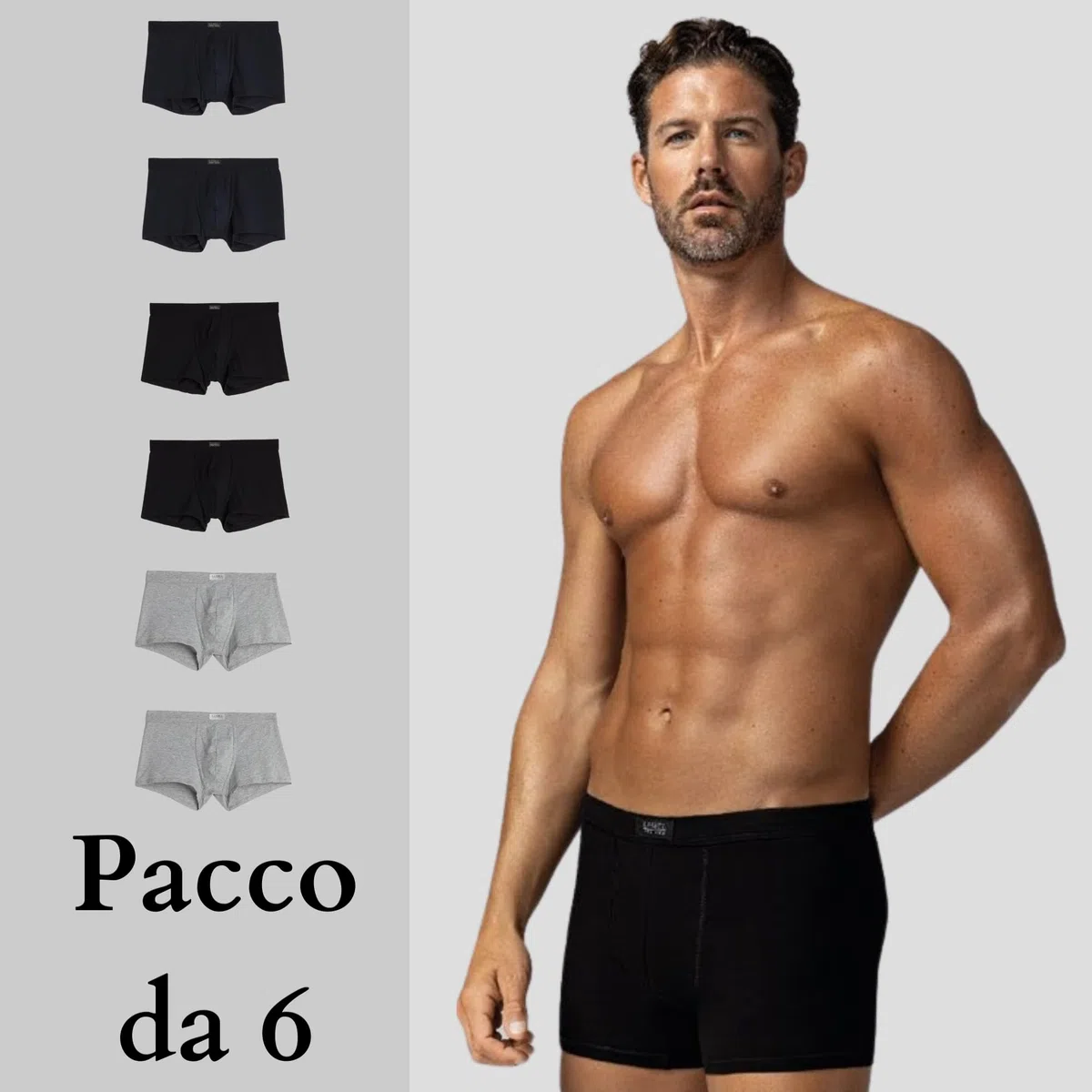 Intimitaly - 6 Boxer Uomo 100% Cotone Mutande Uomo Bianche Colorate Intimo Uomo Finissimo Colorate alla Moda Box Biancheria Intima Bianchi e Colorati 2 Blu 2 Neri 2 Grigi