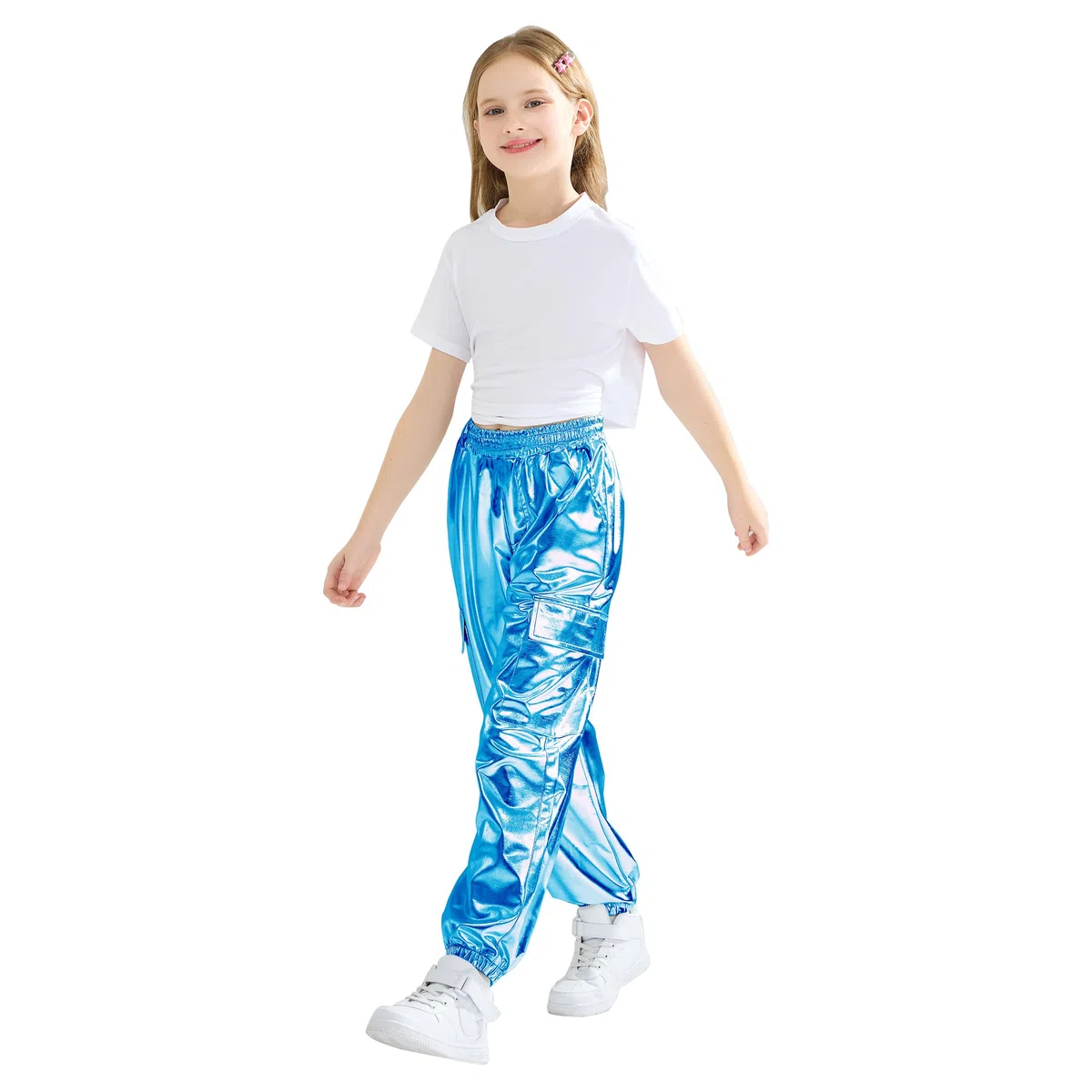 Rolanko Pantaloni Hip Hop per Ragazze, Pantaloni Cargo Elasticizzati per Bambini Jogger per Streetwear e Danza