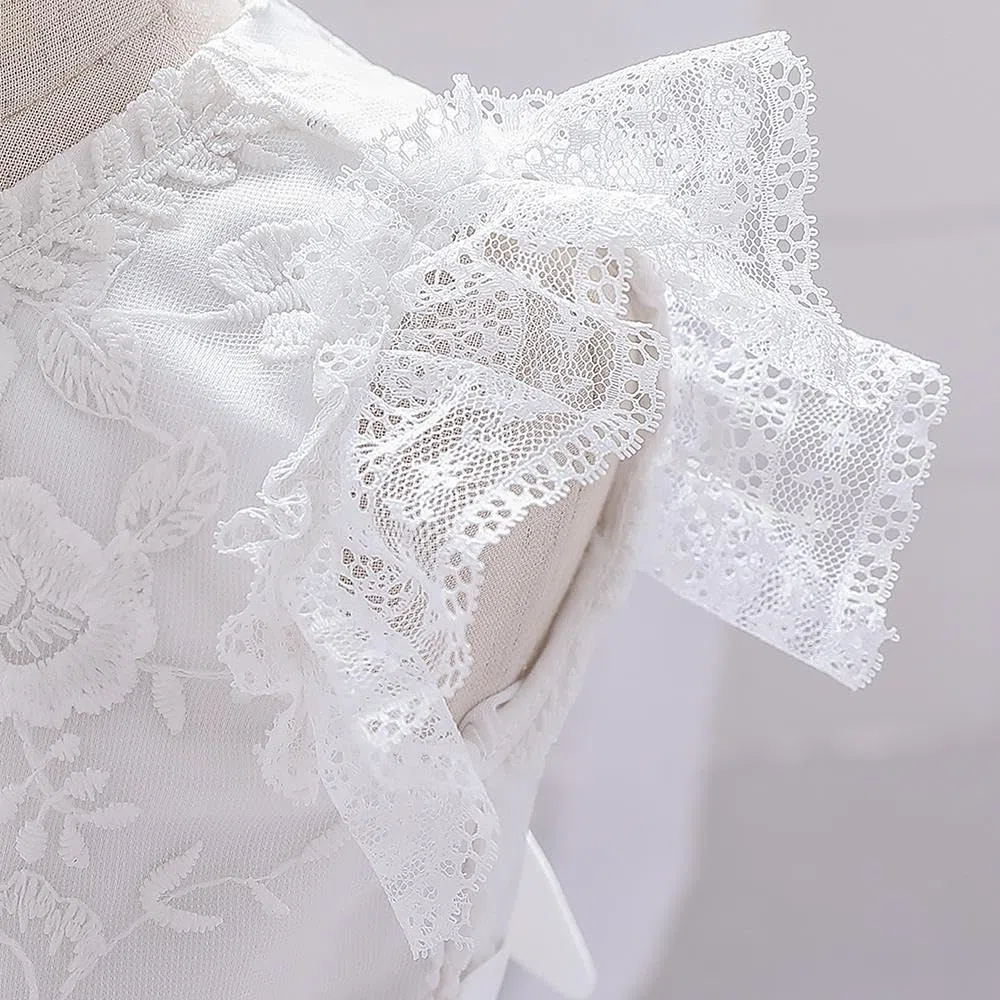 Lito Angels Vestito Abito Bianco Ricamato da Battesimo con Cappello in Pizzo per Bimba Taglia 3-24 Mesi