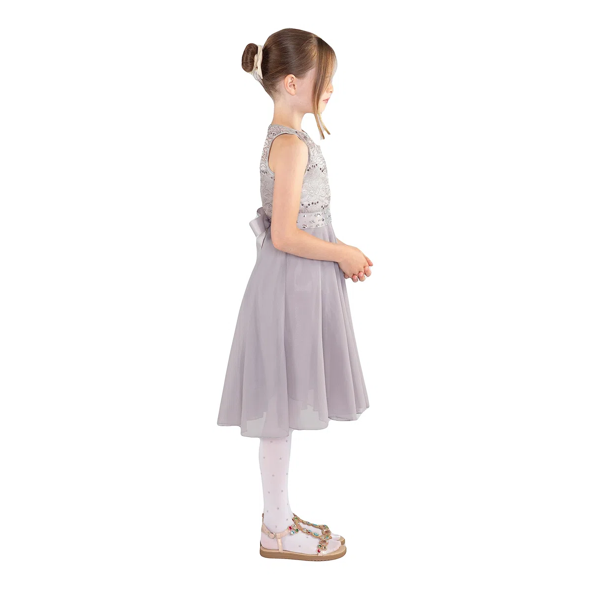 Barielle 10010 - Abito da Ballo in Pizzo, con Paillettes, con Cintura Staccabile con Strass per Bambine, 110-176