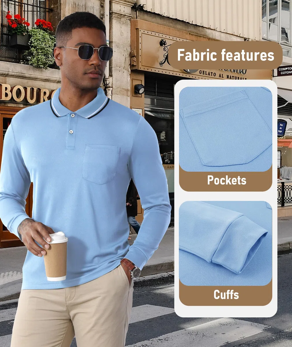 JACKETOWN Polo da Uomo Maniche Lunghe Polo da Golf Traspirante Sportivo Camicia da Uomo Polo Shirt Lavoro Casual Basic Regular Fit Autunno Inverno M-3XL