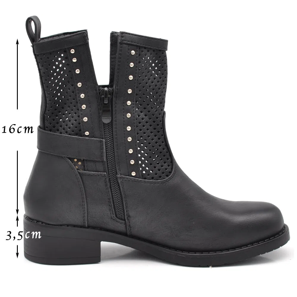 IF Fashion Stivali Stivaletti Biker Motociclista da Donna Traforato Con Fibbie Primaverili Estivi Pelle Sintetica Effetto Jeans GR-6656