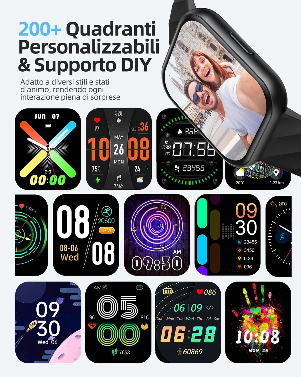 Parsonver Smartwatch Uomo Donna con 5ATM Impermeabilità per Nuoto, Orologio Fitness con 100+ Sport, Frequenza Cardiaca, Sonno, Calorie, SpO2, Smart watch per iPhone Android (Nero, 1.8”)
