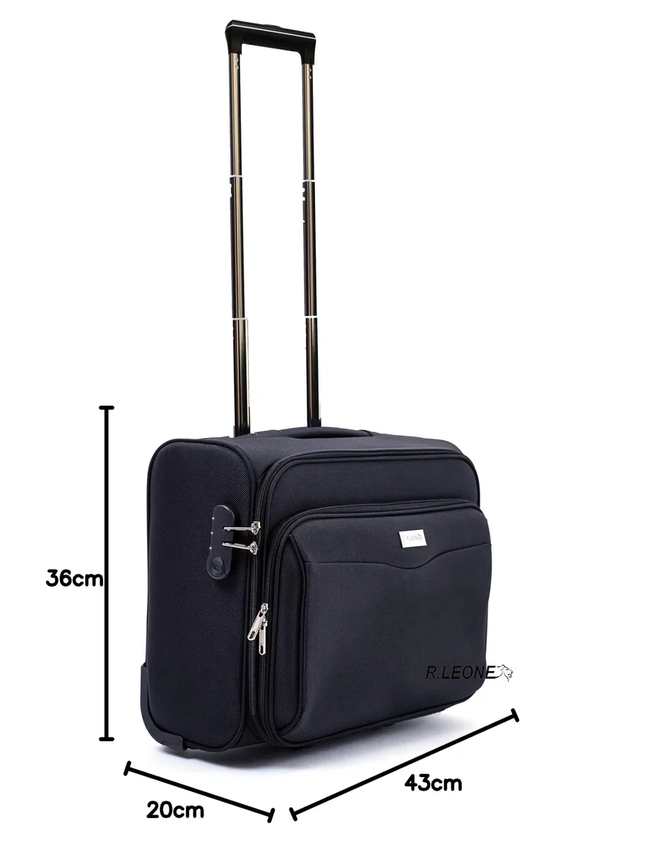 R.Leone Valigia bagaglio a mano 2 Ruote rinforzate Pilota Poliestere Stoffa adatto easyjet 45X36X20 (Nero)