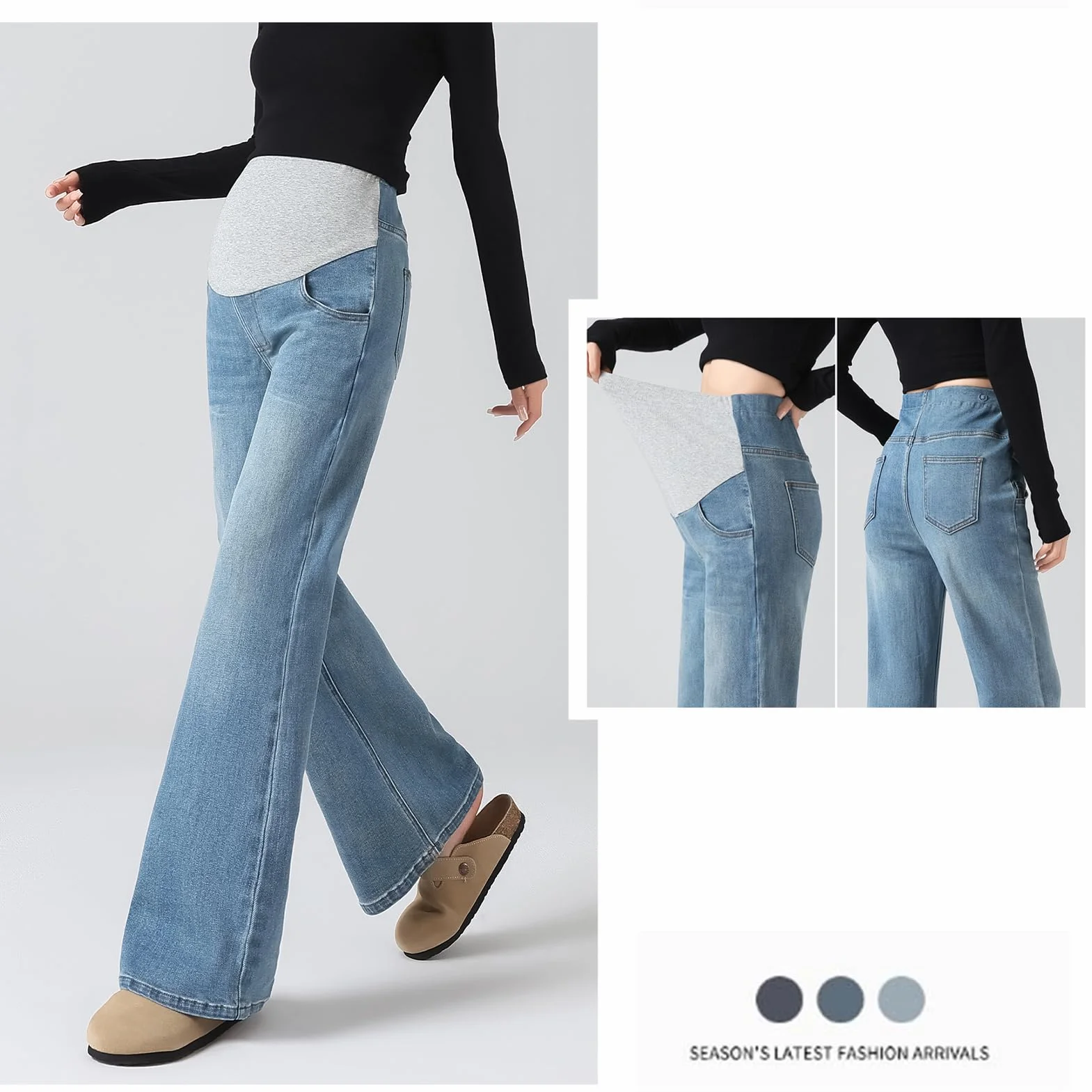 Jeans Gravidanza Svasati con Vita Regolabile - Life Comfort Taglie Forti per Donne sotto i 170cm, Tasche Utility