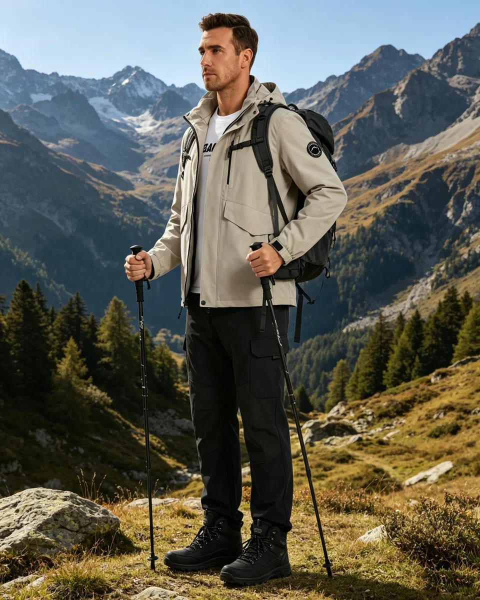 AMZSPORT Uomo Antipioggia Impermeabile Antivento con Cappuccio Leggera e Comprimibile Traspirante per Escursionismo,Corsa,Viaggi,Trekking