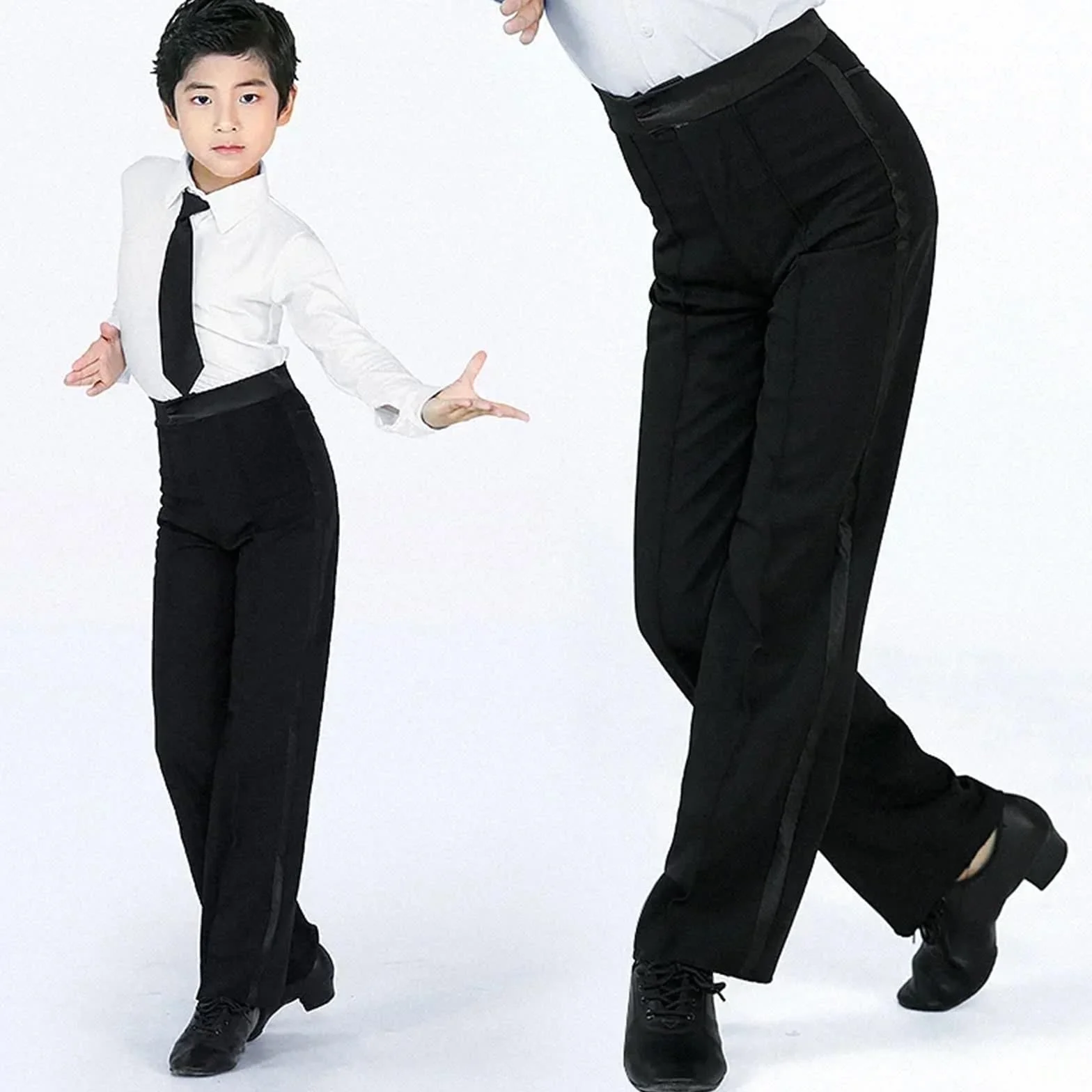 Pantalone Uomo Per Danza Latino Pantaloni da ballo latino da uomo, pantaloni da ballo latino moderni da sala, pantaloni da ballo for ragazzi, pantaloni da ballerino neri in raso(Size 2.2 Waist 76)