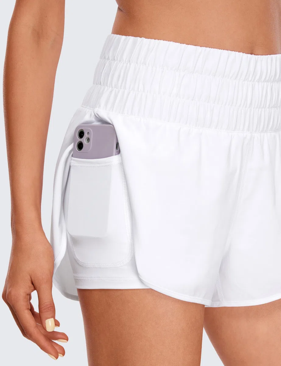 CRZ YOGA 2 in 1 Pantaloncini da Corsa da Donna a Vita Alta con Tasca