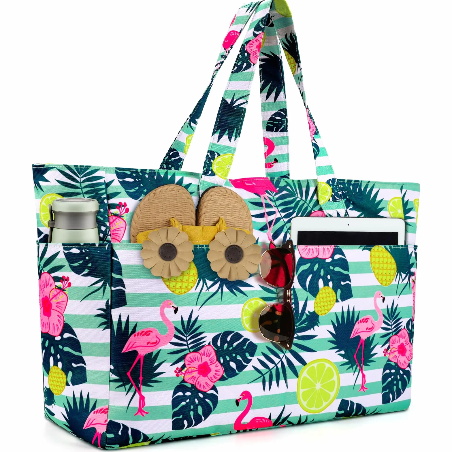 ISEYOU Borsa Mare Grande XXL Famiglia, Borsa Spiaggia con Chiusura Zip e Impermeabile, Leggera e Pieghevole, Multitasche ad Ampia Capacità Borsello Tracolla Donna per Shopping, Viaggio, Campeggio