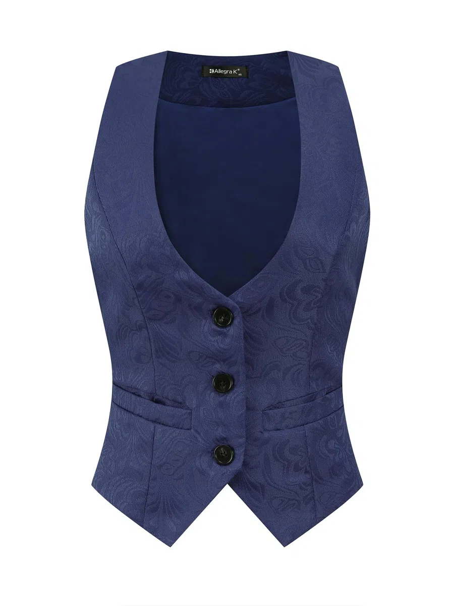Allegra K Donna Gilet Vintage con Bottoni e Gilet senza Maniche in Jacquard Steampunk