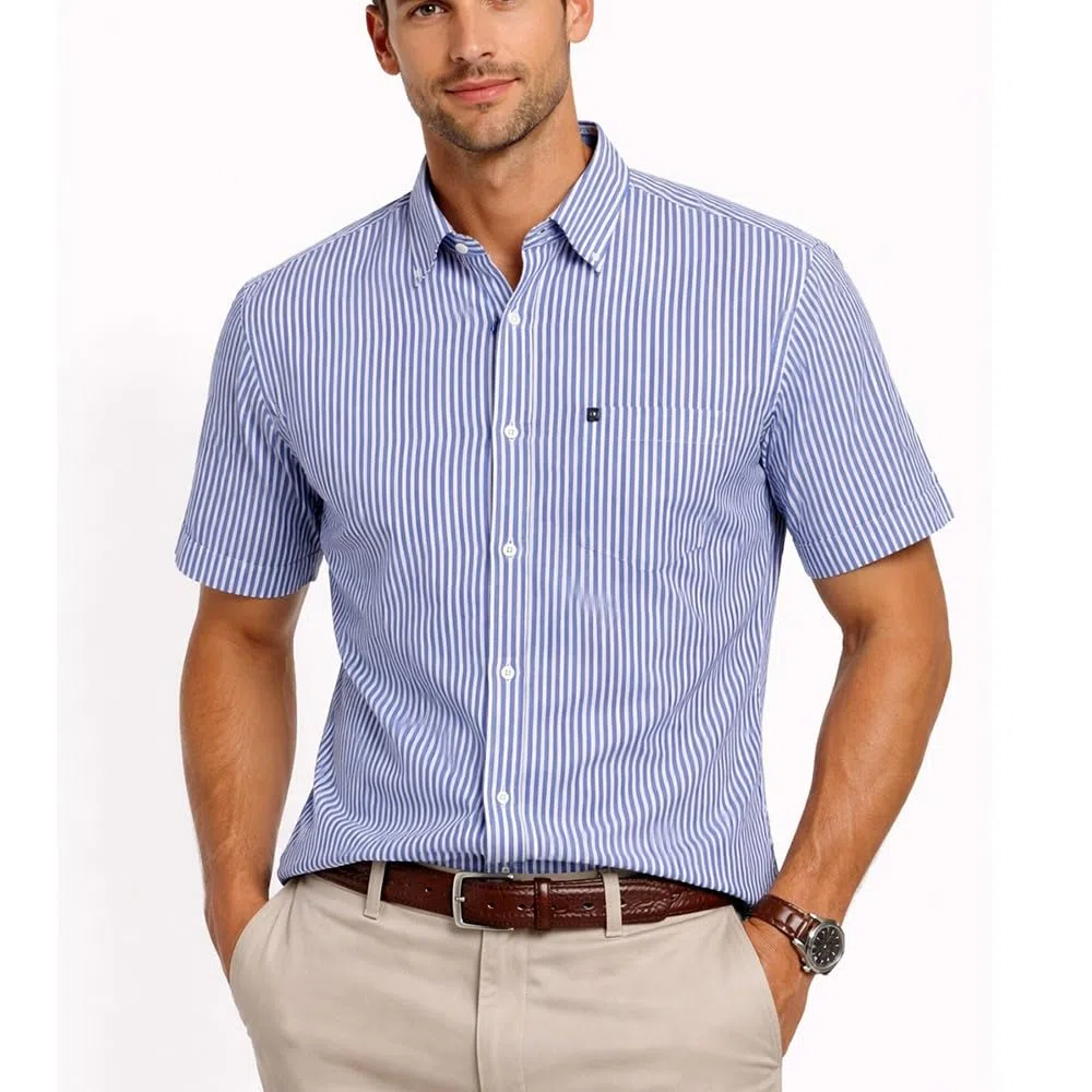 Camicia da Uomo a Maniche Corte in Cotone e Lino 15164