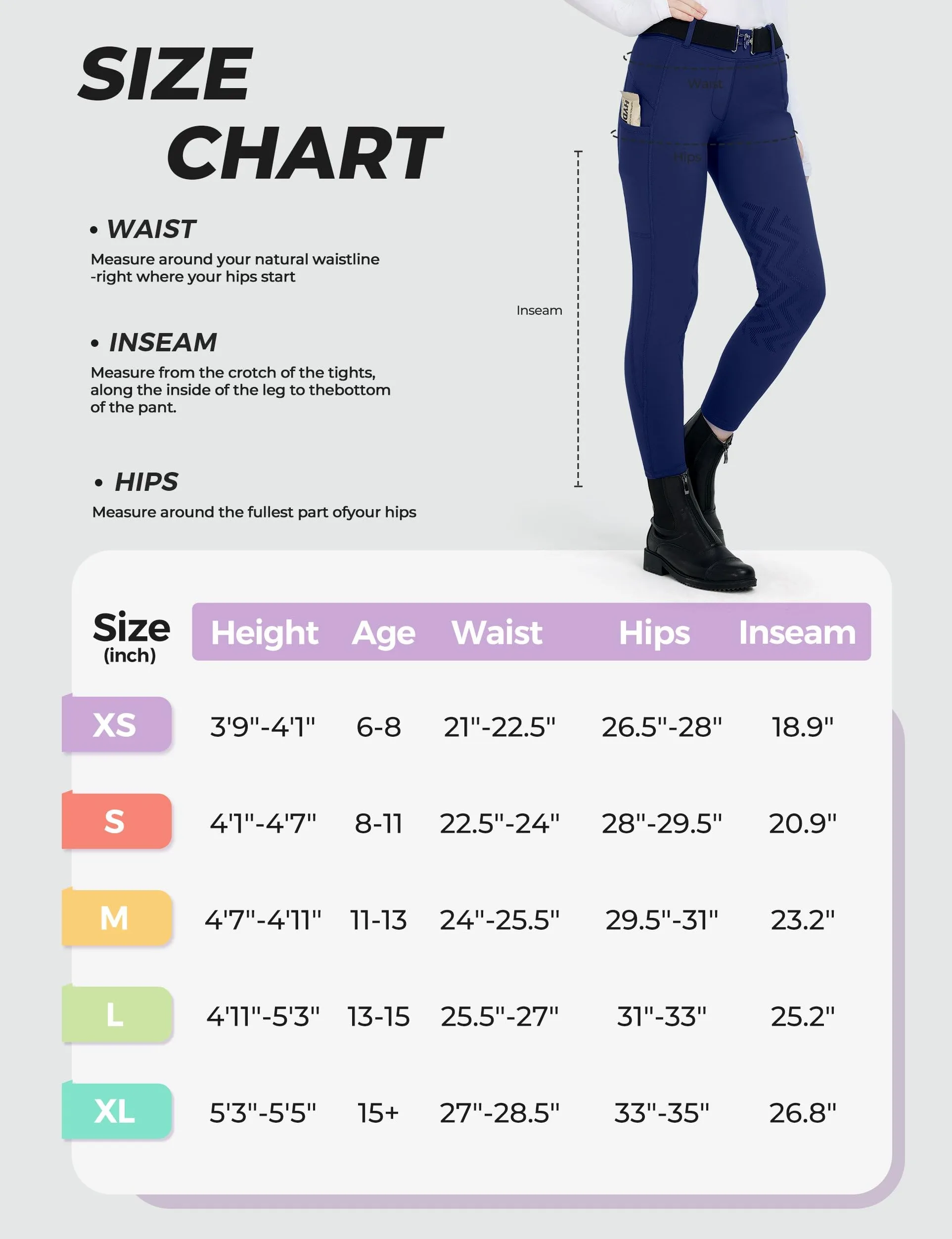 FitsT4 Sports Pantaloni invernali da equitazione per ragazze in pile per bambini pantaloni da equitazione con toppe al ginocchio per scuola equestre collant tasche
