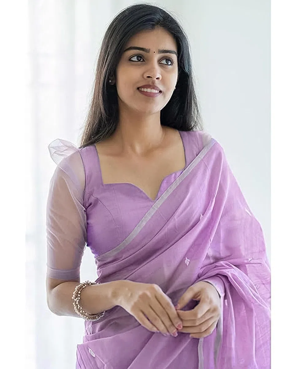 Laavaan Women's Checked Cotton Silk Saree with Unstitched Blouse Piece