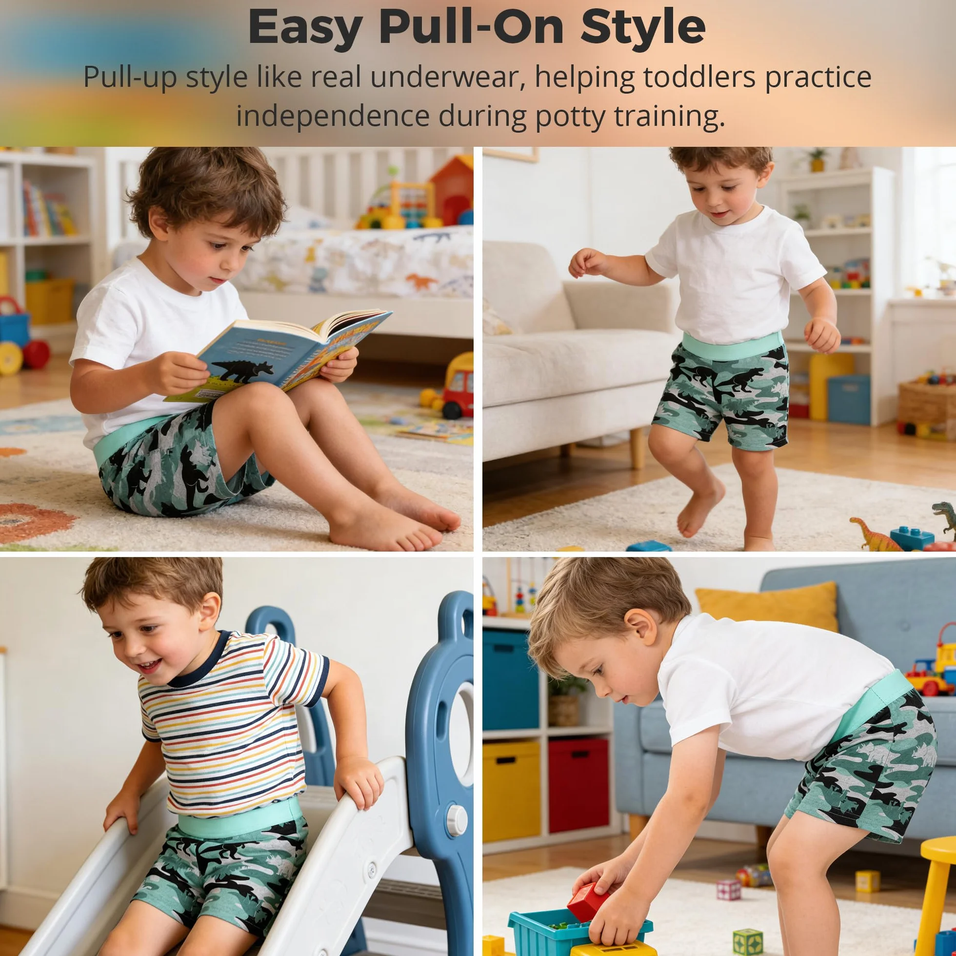 BIG ELEPHANT Set da 6 Mutandine per Apprendimento al Vasino Bambini – 100% Cotone, Mutande Training Lavabili Stile Boxer per Bambini e Bambine