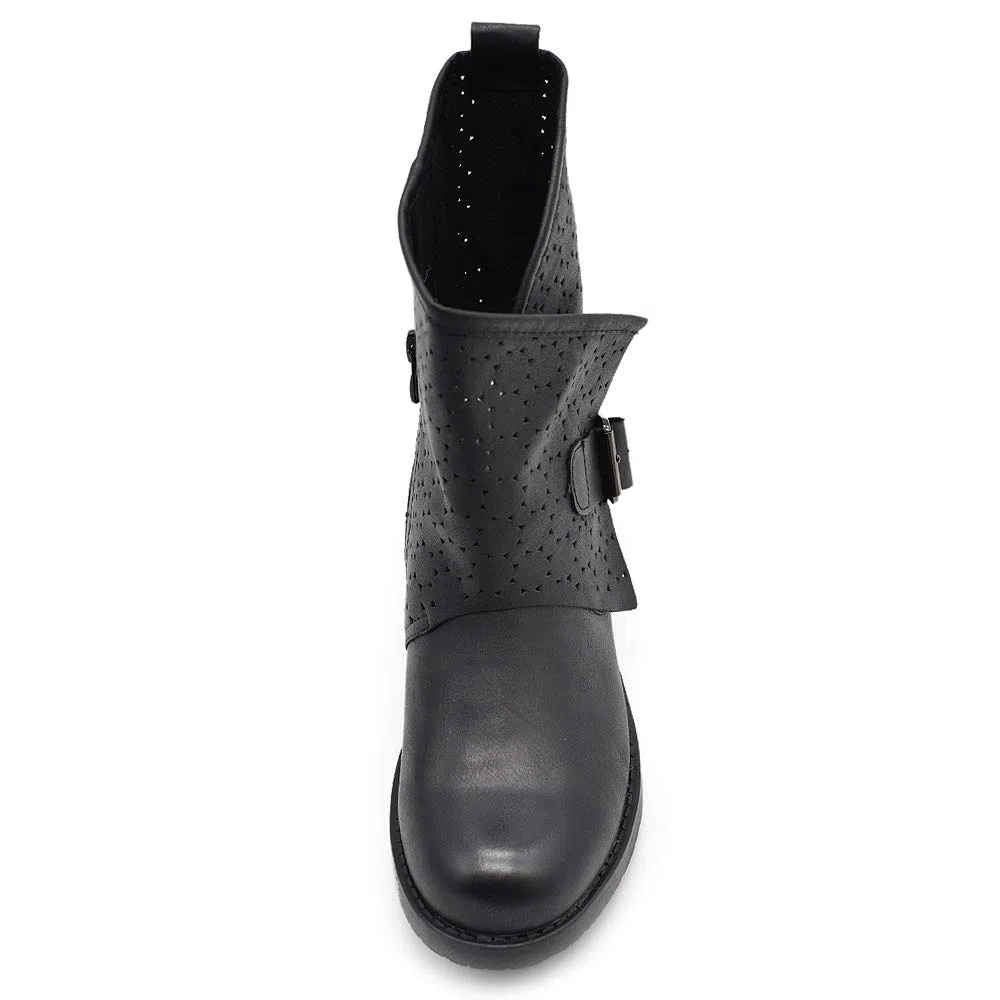 IF Fashion Scarpe da Donna Stivali Stivaletti Alla Caviglia Biker Fibbie Anfibi 630