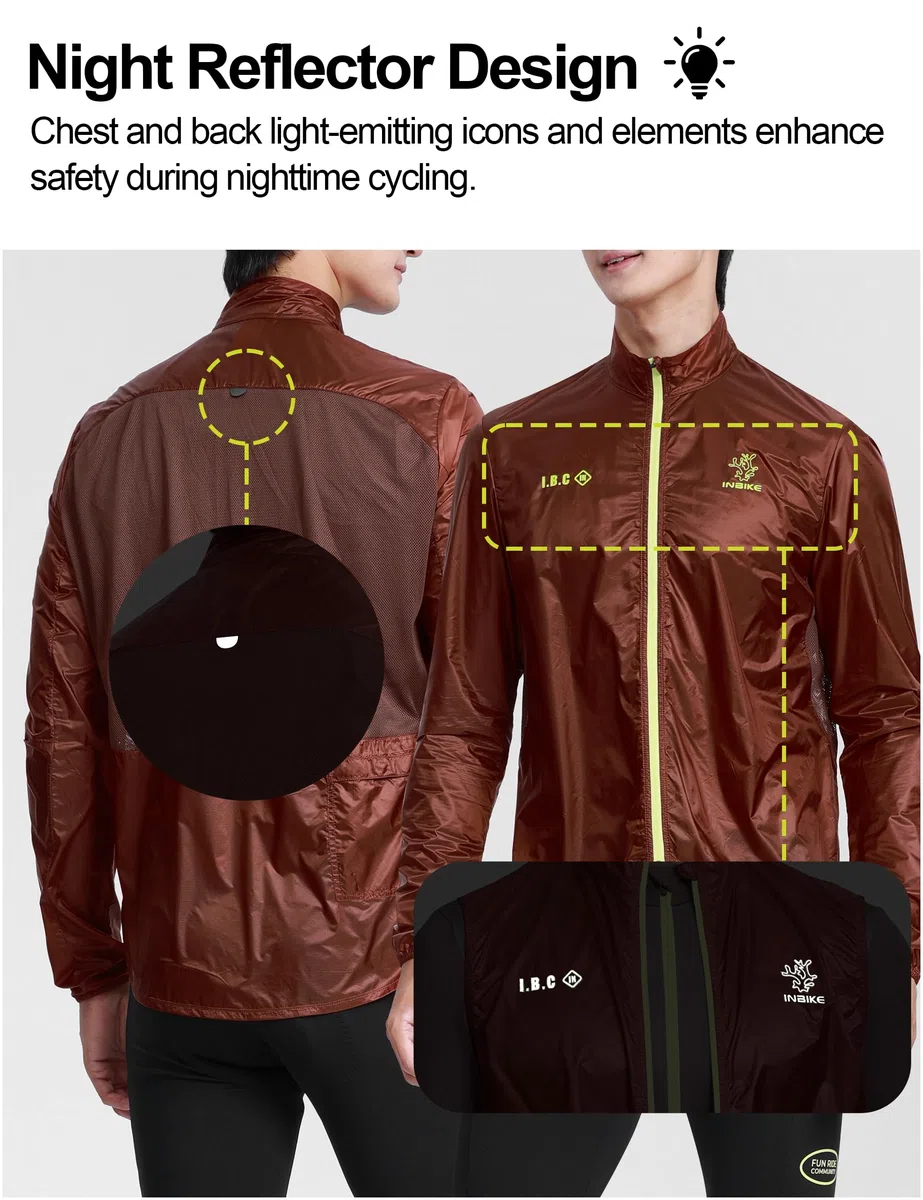 INBIKE Giacca Ciclismo Antivento Uomo Giacca Running Leggero Idrorepellente Giacca Corsa Uomo Traspirante Ripiegabile con Tasche Posteriore Riflettenti per Outdoor