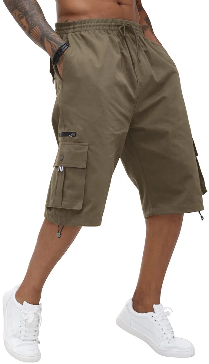 Pantaloncini cargo da uomo in cotone elastico in vita Capri al ginocchio pantaloni con tasche multiple