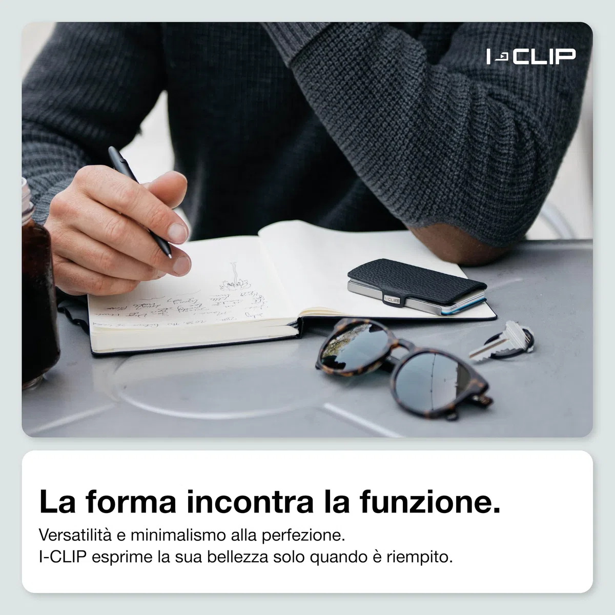 I-CLIP Original Portafoglio Uomo Slim Banconote, Mini Wallet fino a 12 Carte, Portatessere in Vera Pelle, Ultraleggero 22 gr