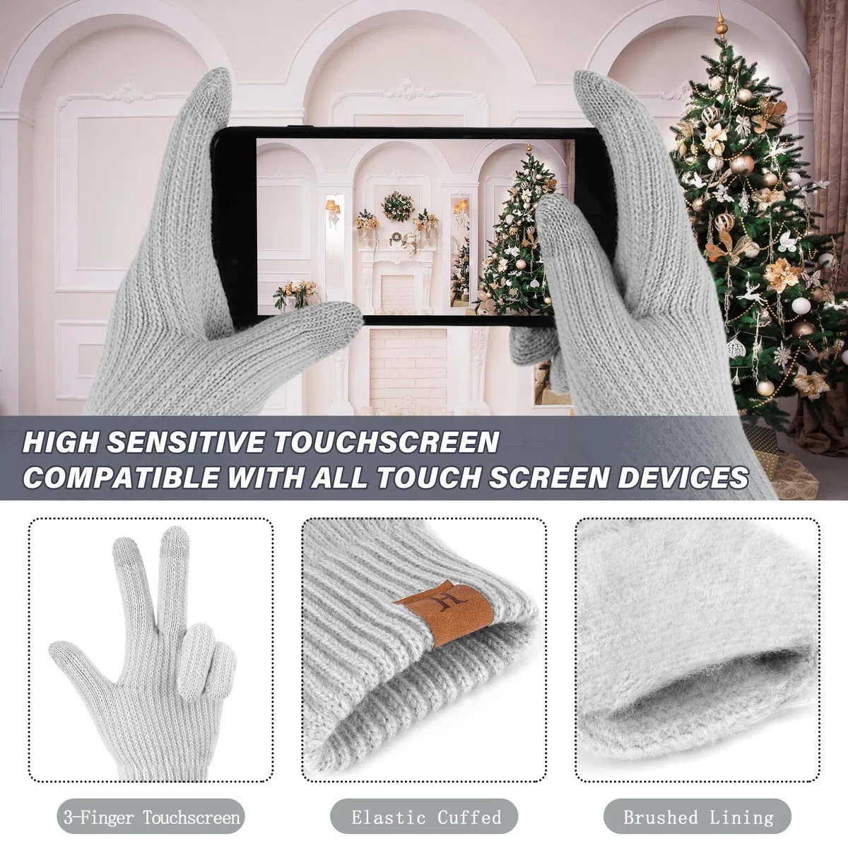 ZASFOU Donna Cappello Invernale Sciarpa Guanti Touch Screen Set Caldo Maglia a Trecce Pompon Maglia Berretto Cappelli Pile Foderati Scaldacollo Guanto Regalo Donna