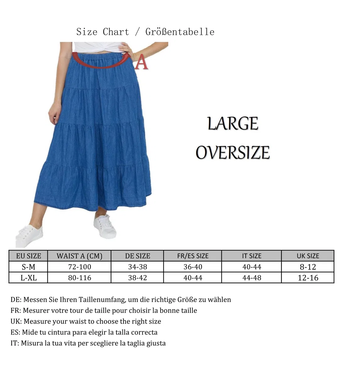 Van Der Rich ® - Gonna Lunga di Jeans con Vita Elastica - Donna