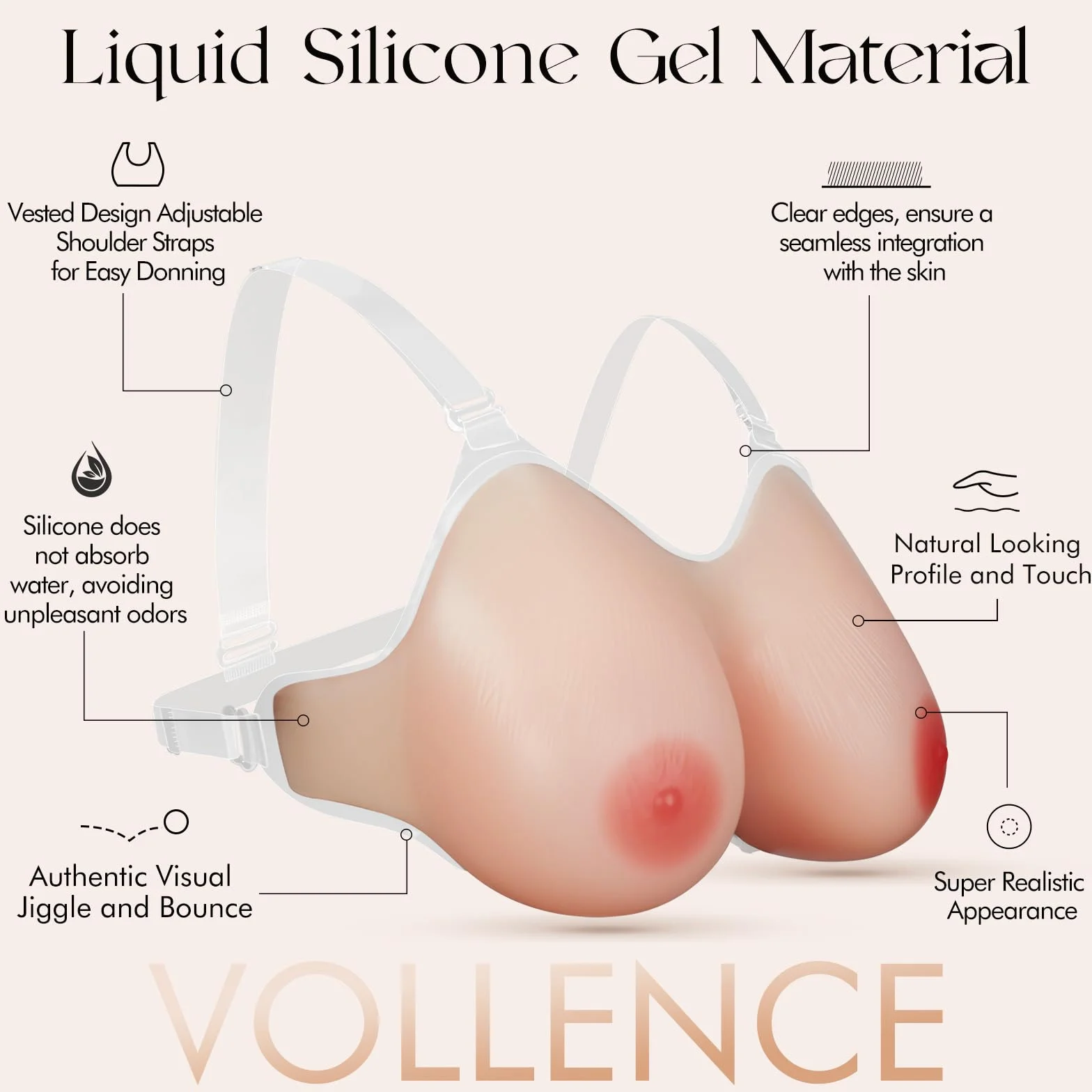 Vollence Strap on Silicone Breast Forms Forme Seno in Silicone a strappo Seno finto Protesi Finte Tette Mastectomia Cross-dresser Cosplay Donne Trans