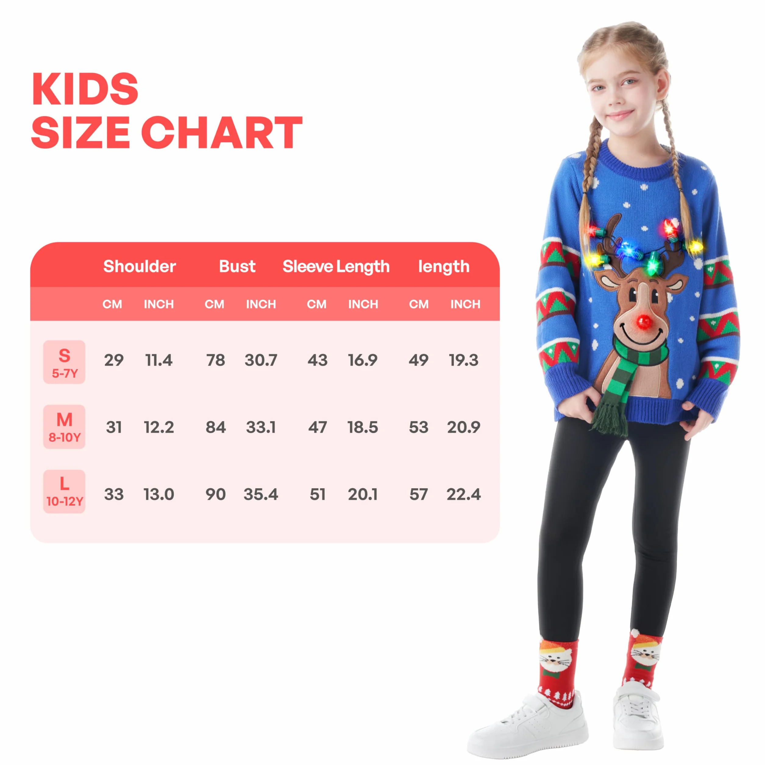 JOYIN Maglione natalizio per bambini, con luci a LED integrate, per ragazzi e ragazze