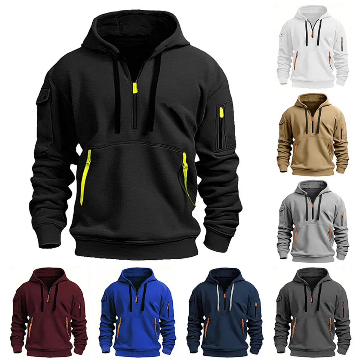 Maglione Logo Personalizzato Abbigliamento Lavoro Cerniera 1/4 Felpe Cappuccio da Uomo Testo Personalizzato Immagini Felpe Tute da Ginnastica Casual Taglie Forti Cappotto