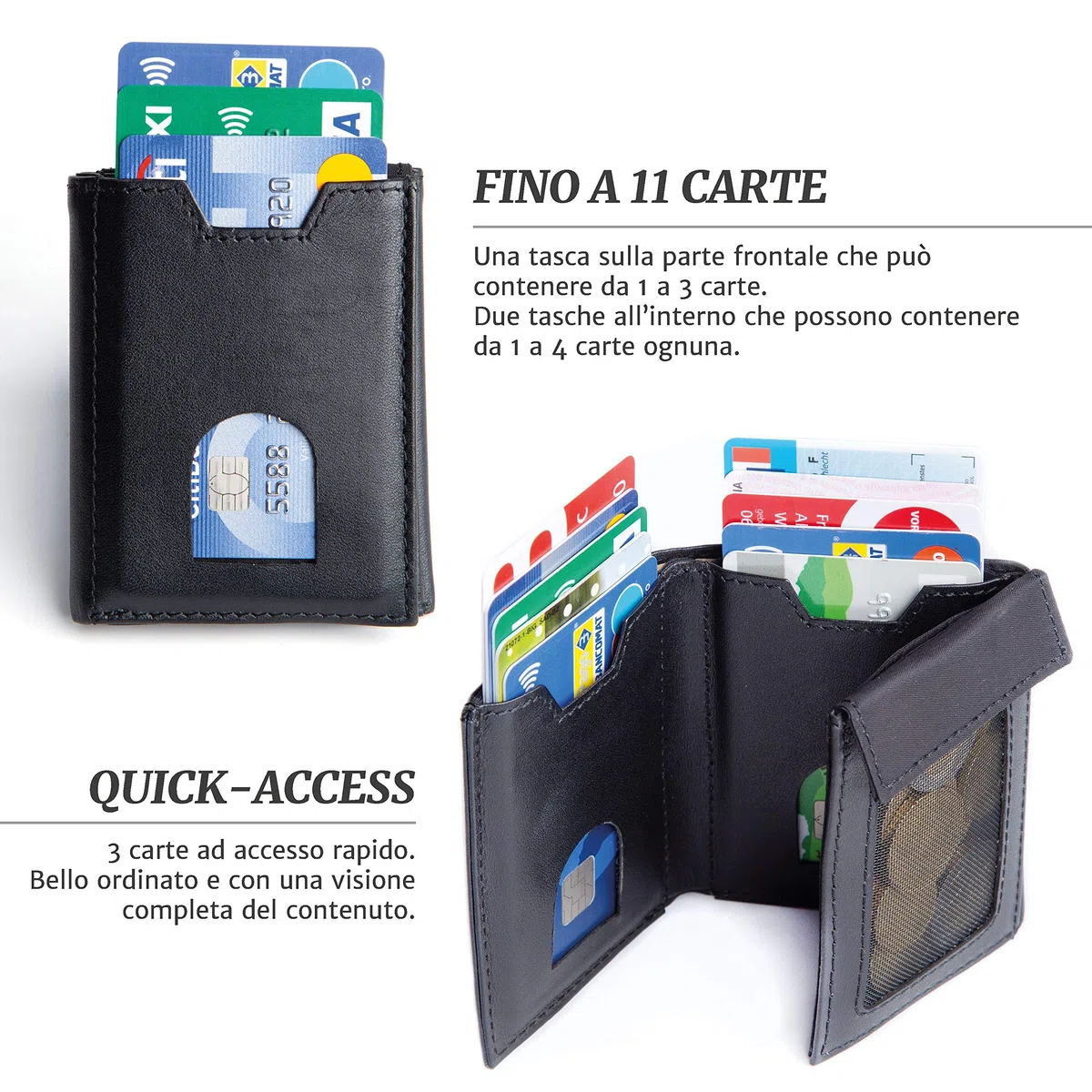 Portafoglio uomo slim con portamonete, scomparto banconote tradizionale e porta carte credito schermato - Portafogli in pelle vera | Smart wallet piccolo e sottile | Portacarte RFID