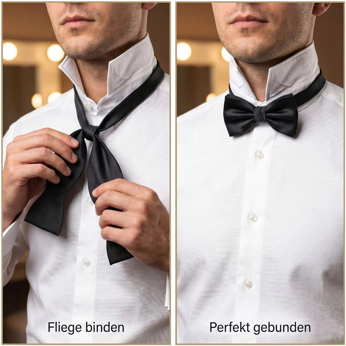 TigerTie Farfallino papillon 100% Seta da annodare - nero + scatola con le istruzioni