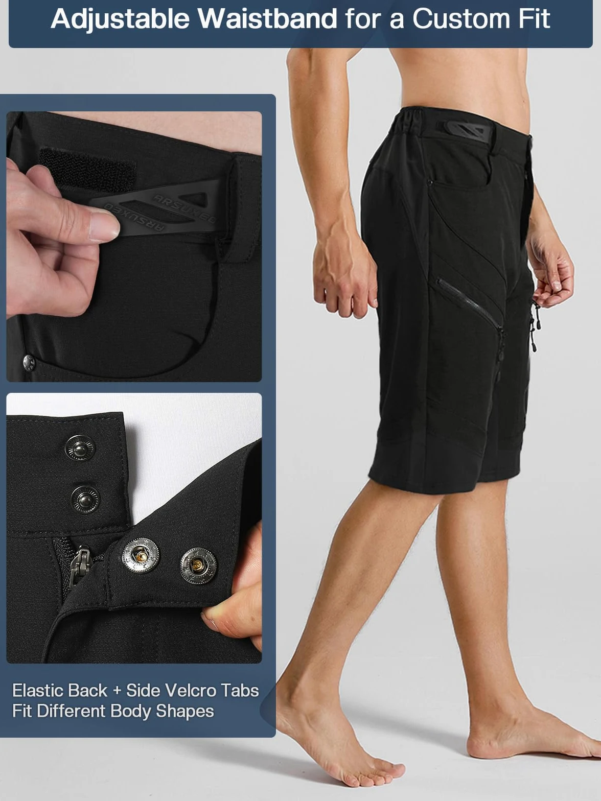 ARSUXEO Pantaloncini da Ciclismo Uomo Loose Fit MTB Bike Shorts Imbottiti Resistenti all'Acqua 1903 001D