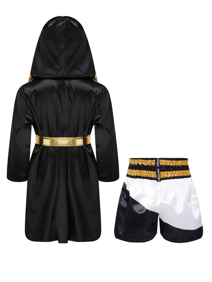 YiZYiF Costume da Pugile da Bambini e Ragazzi Boxe Outfit Manica Lunga Robe +Pantaloncini Kick Boxing per Arti Marziali