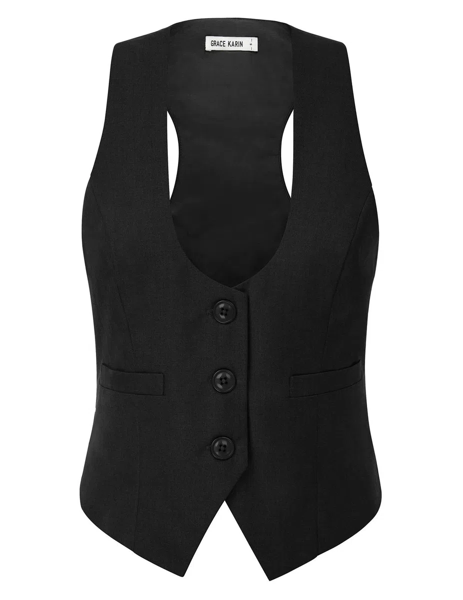GRACE KARIN Gilet Vittoriano Donna Senza Maniche Casual Gilet Vintage