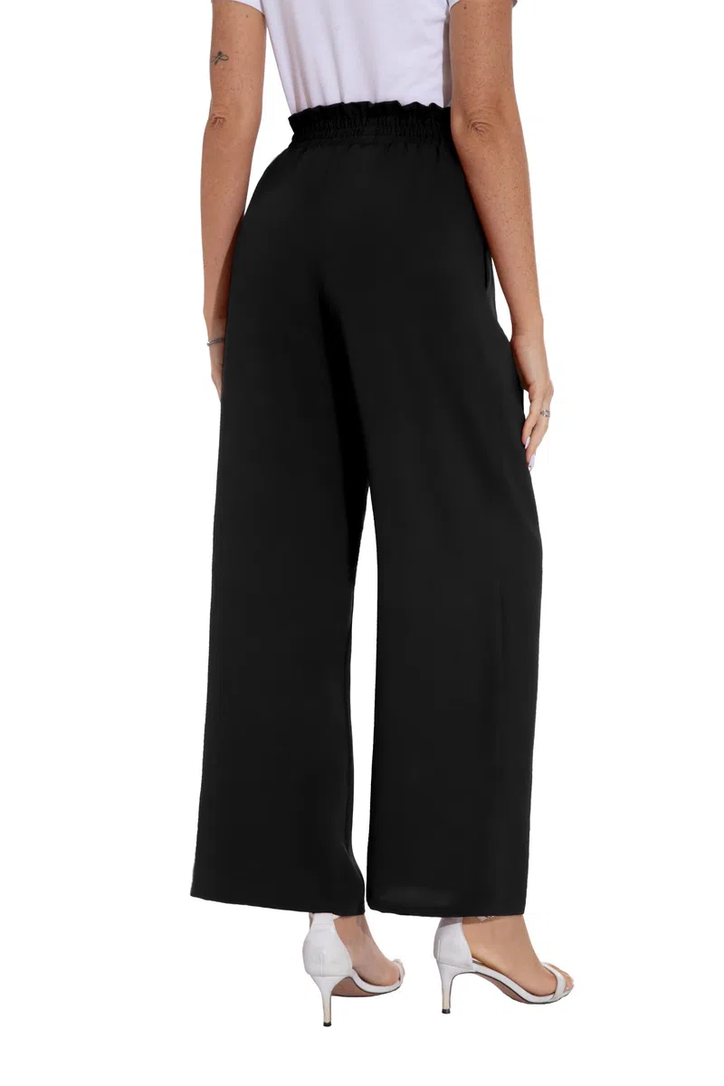 PrinStory Pantaloni estivi da donna a gamba larga, leggeri, elasticizzati, con tasche, pantaloni da lavoro casual
