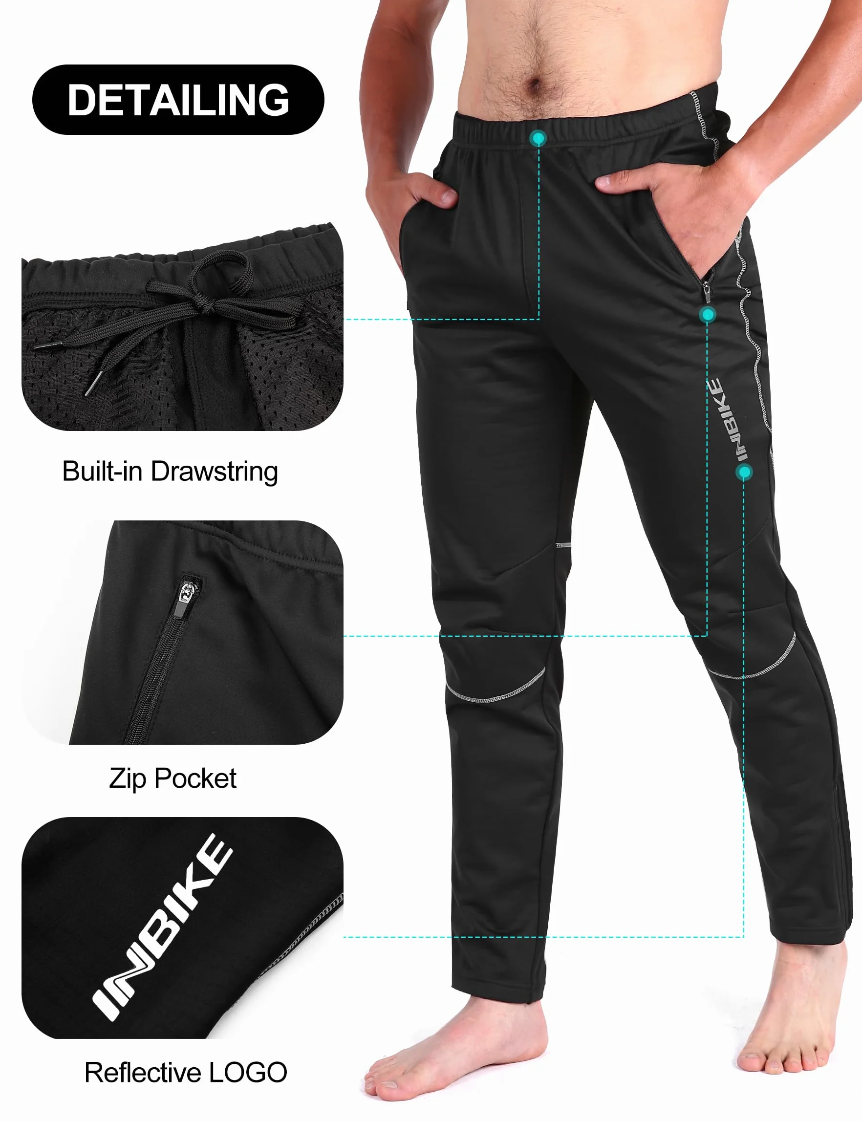 INBIKE Pantaloni Invernali MTB Termici Antivento per Ciclismo Jogging Pesca Running Hiking Trekking Uomo