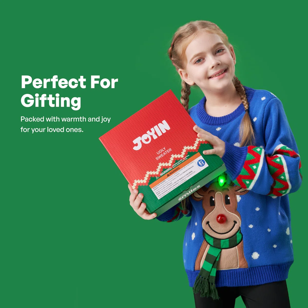 JOYIN Maglione natalizio per bambini, con luci a LED integrate, per ragazzi e ragazze