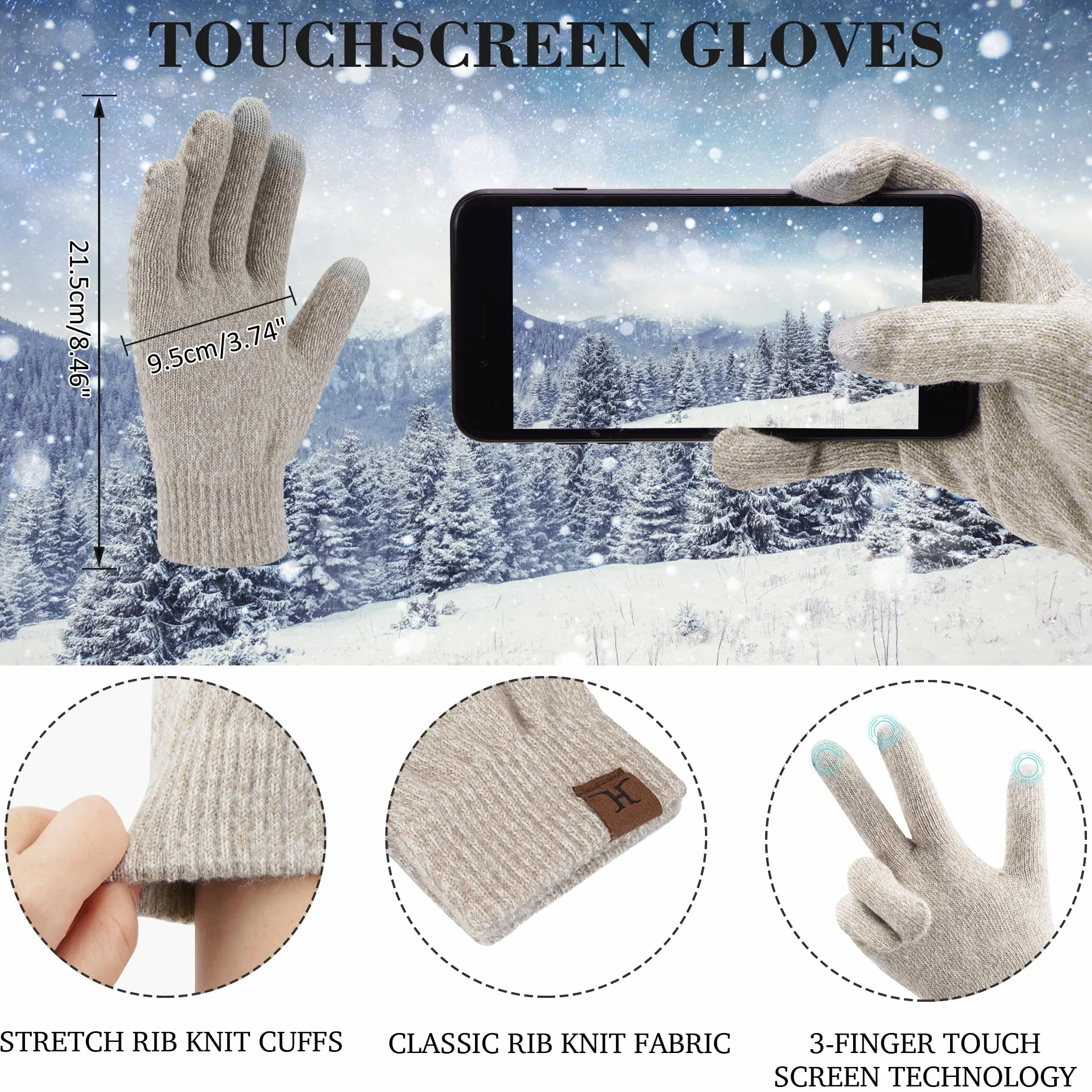 ZASFOU Donna Cappello Invernale Sciarpa Lunga Guanti Touch Screen Set Caldo Pile Foderati in Maglia Berretto Cappelli Sciarpe Lunghe Guanto Regalo per Donna Compleanno Natale