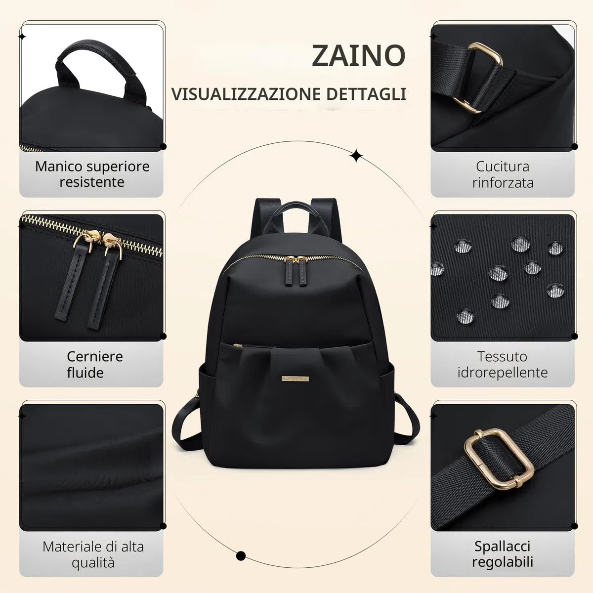 Zaino Piccolo Donna, Mini Laptop Backpack Casual Daypack Antifurto, Borsa per Lavoro e Viaggio, Nero
